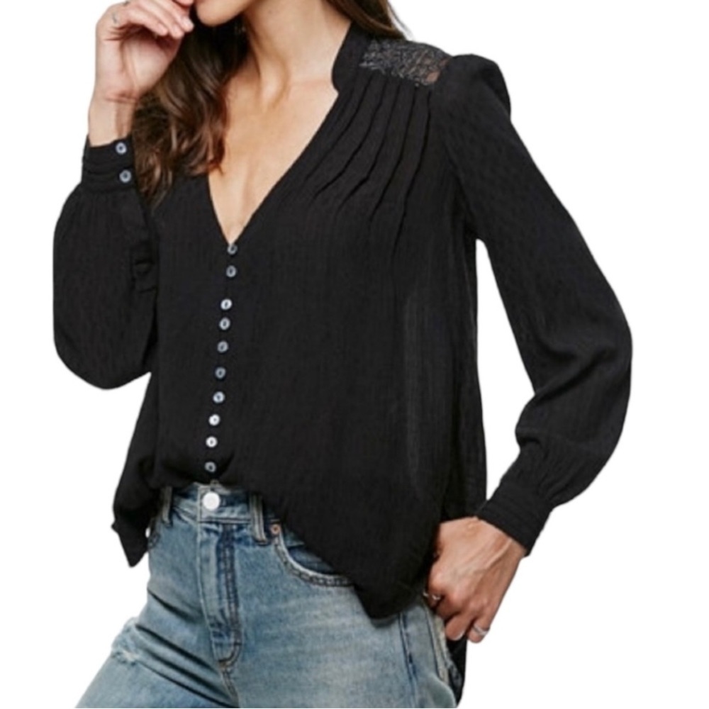 Free People Black Canyon Rose High-Low Button Down Peasant Top Size XS